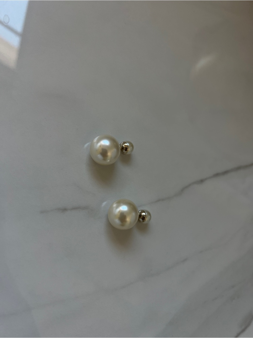 Classic Pearl Double-Stud Earrings - Cream/Gold